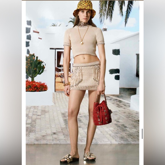 Paco Rabanne red raffia bucket bag new - Picture 2 of 9